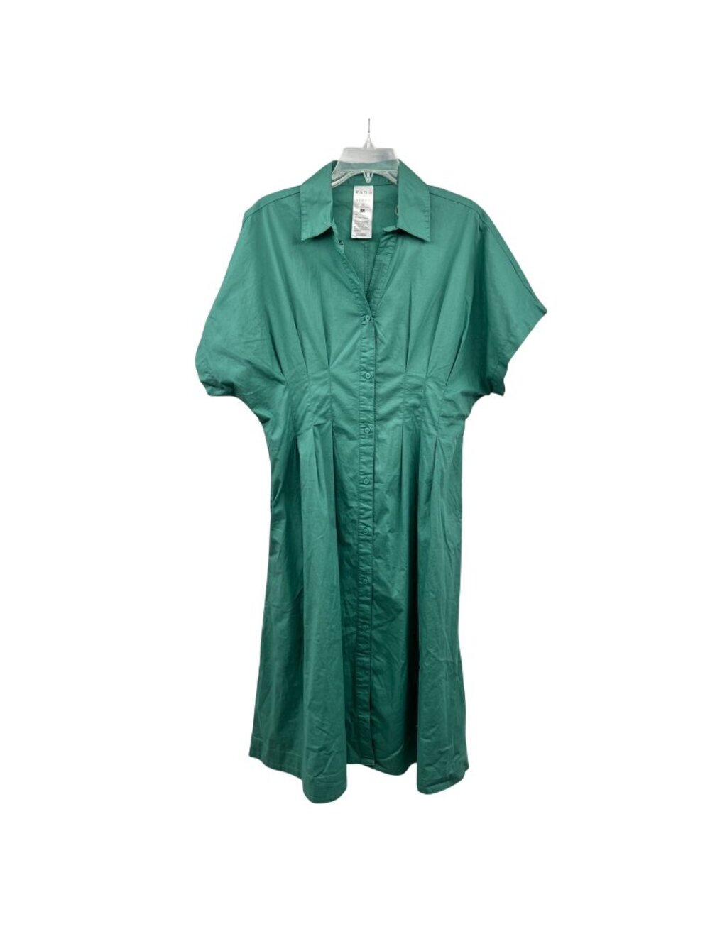 Serra Midi Pleated Waist Shirt Dress Collared Button Up Green Medium Pockets